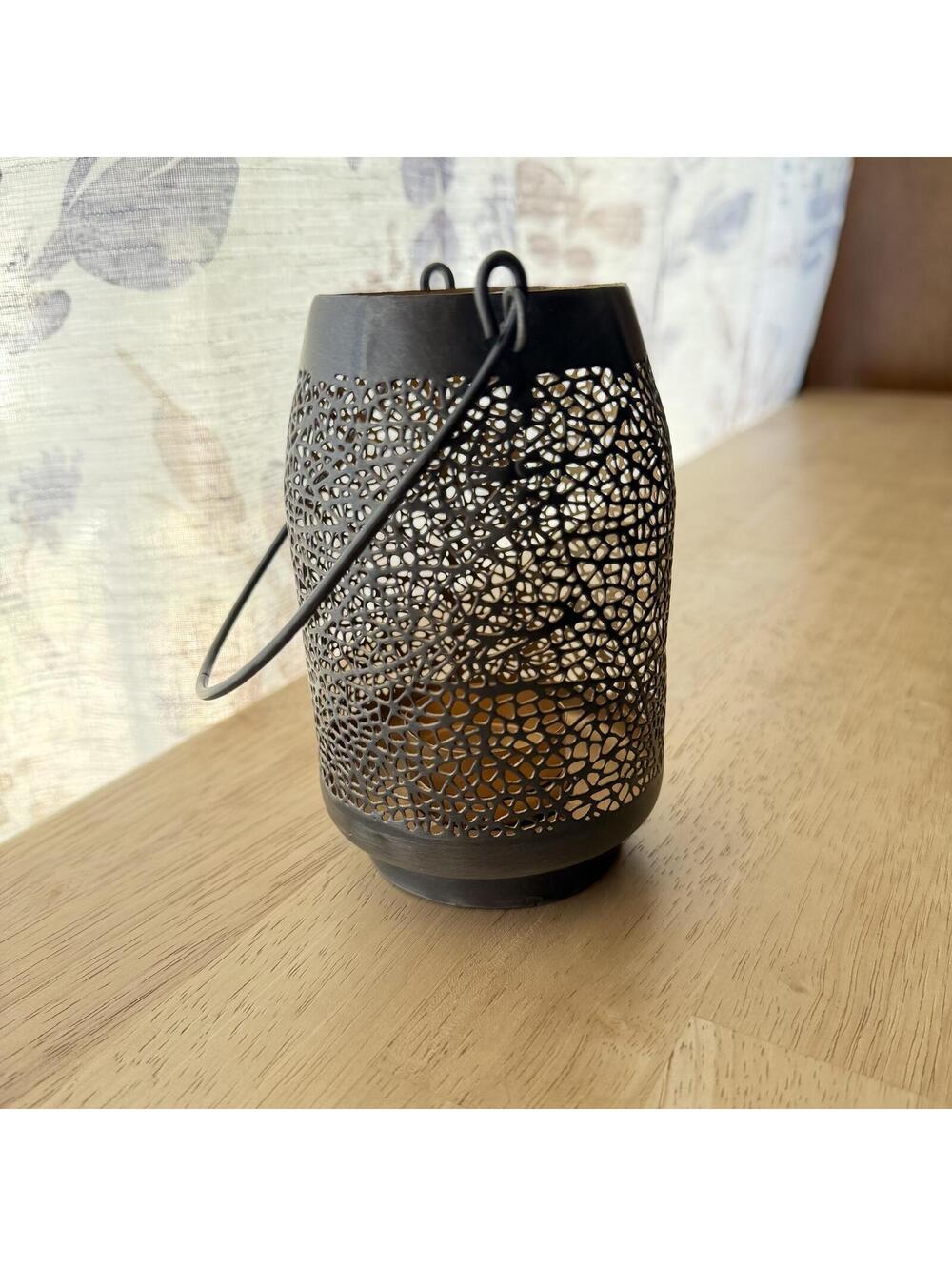 Bronze Colored Metal Cutout Lantern Candle Holder with Handle